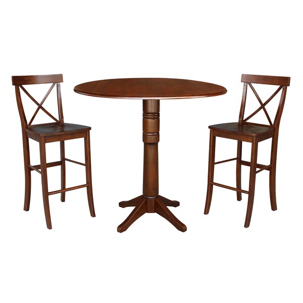 International Concepts Round 42 in Rd Pedestal Bar Ht Table, 2 Bar Ht Stools, Espresso, 42 in W, 42 in L, 41.5 in H, Wood K581-42DPT-27-6133-2 - main